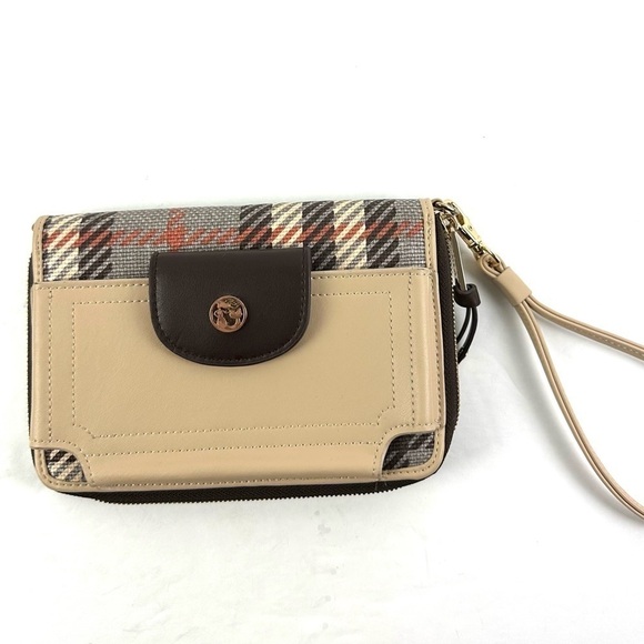 Spartina 449 Wymberly Wallet Wristlet Linen Leather Plaid Zip Clutch Brand NEW - Picture 2 of 10